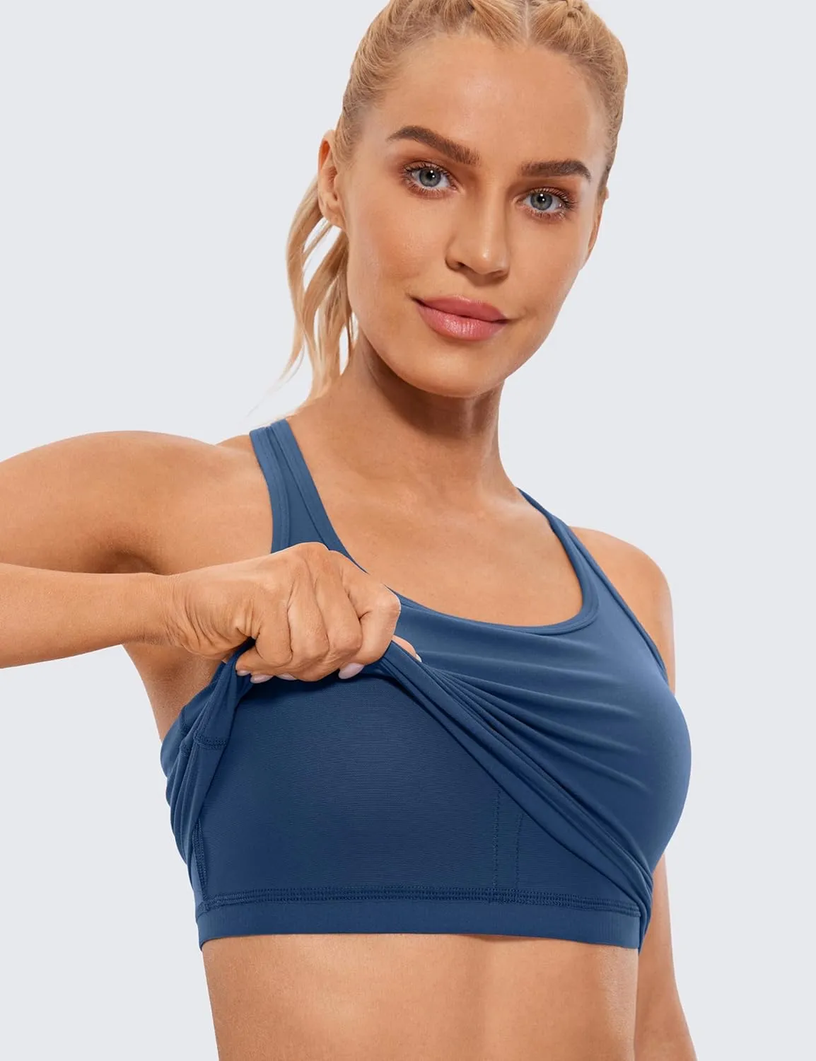 CRZ YOGA Butterluxe Womens Y-Back Racerback Longline Sports Bra - Padded Scoop Neck Workout Crop Tank Top with Built in Pads