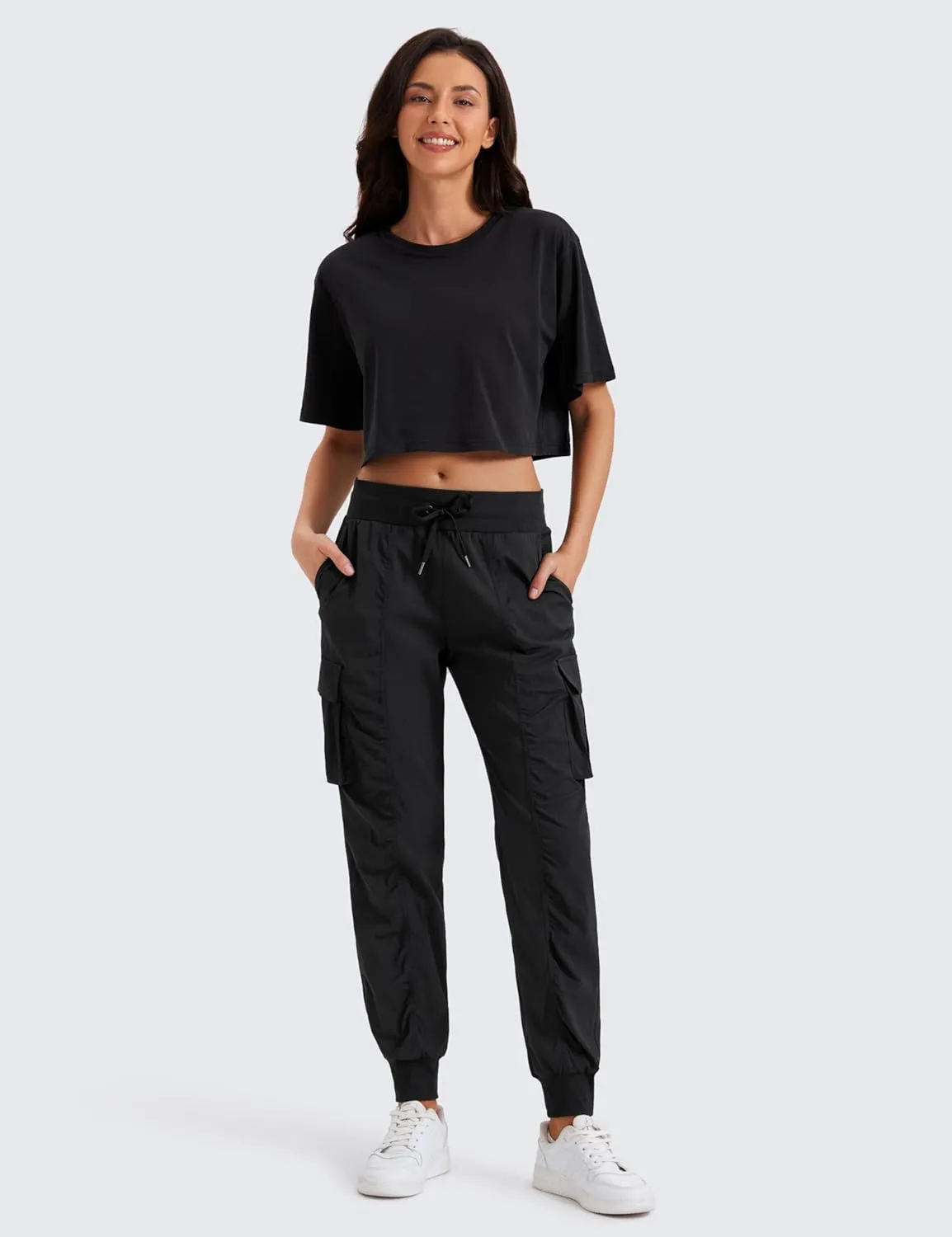CRZ YOGA Cargo Joggers for Women Lightweight Ruched Workout Casual Travel Athletic Hiking Pants with Pockets