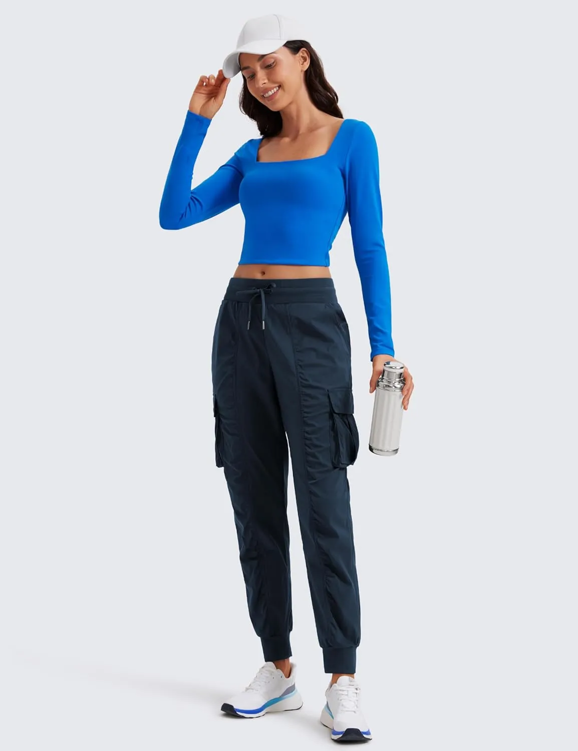CRZ YOGA Cargo Joggers for Women Lightweight Ruched Workout Casual Travel Athletic Hiking Pants with Pockets