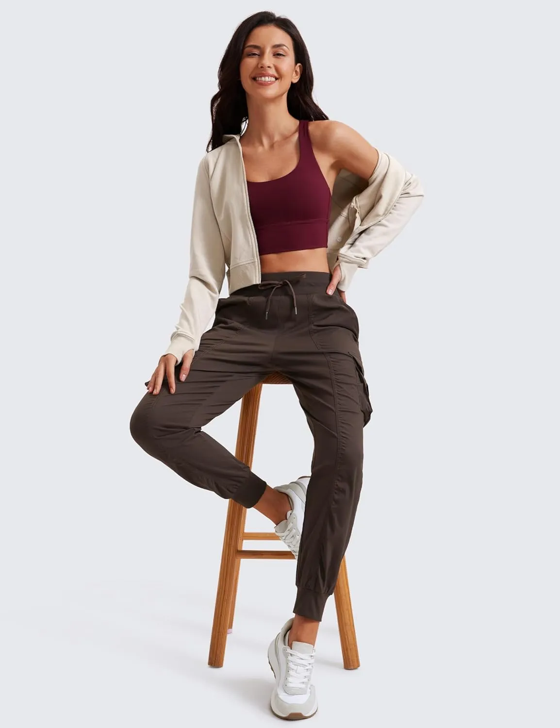 CRZ YOGA Cargo Joggers for Women Lightweight Ruched Workout Casual Travel Athletic Hiking Pants with Pockets