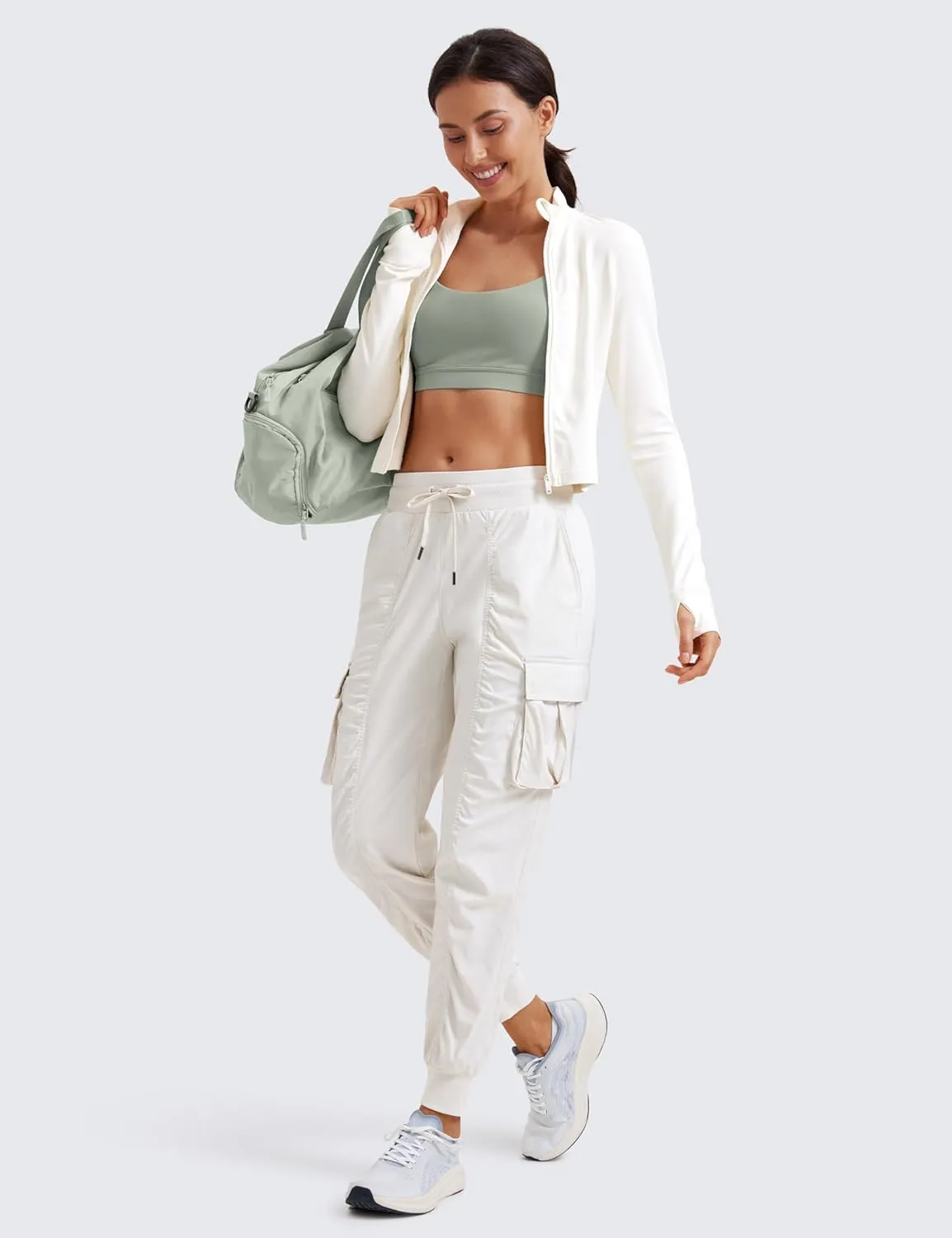 CRZ YOGA Cargo Joggers for Women Lightweight Ruched Workout Casual Travel Athletic Hiking Pants with Pockets