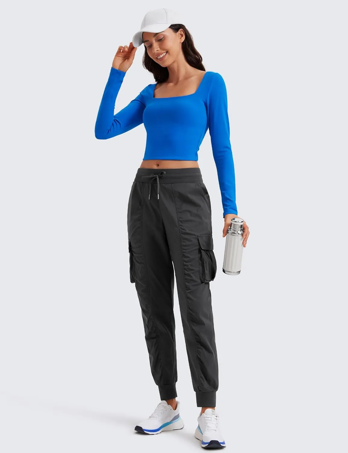 CRZ YOGA Cargo Joggers for Women Lightweight Ruched Workout Casual Travel Athletic Hiking Pants with Pockets