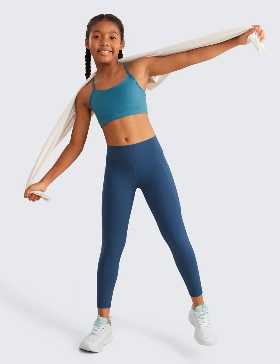 CRZ YOGA Girls Butterluxe Athletic Leggings with Pockets - High Waist Lounge Kids Teen Pants Yoga Active Dance Running Tights