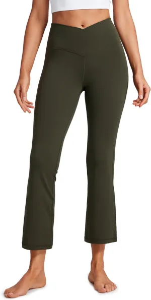 CRZ YOGA Womens Butterluxe Crossover Flare Capris Leggings 25.6" - High Waist V Cross Bootcut Lounge Casual Yoga Pants