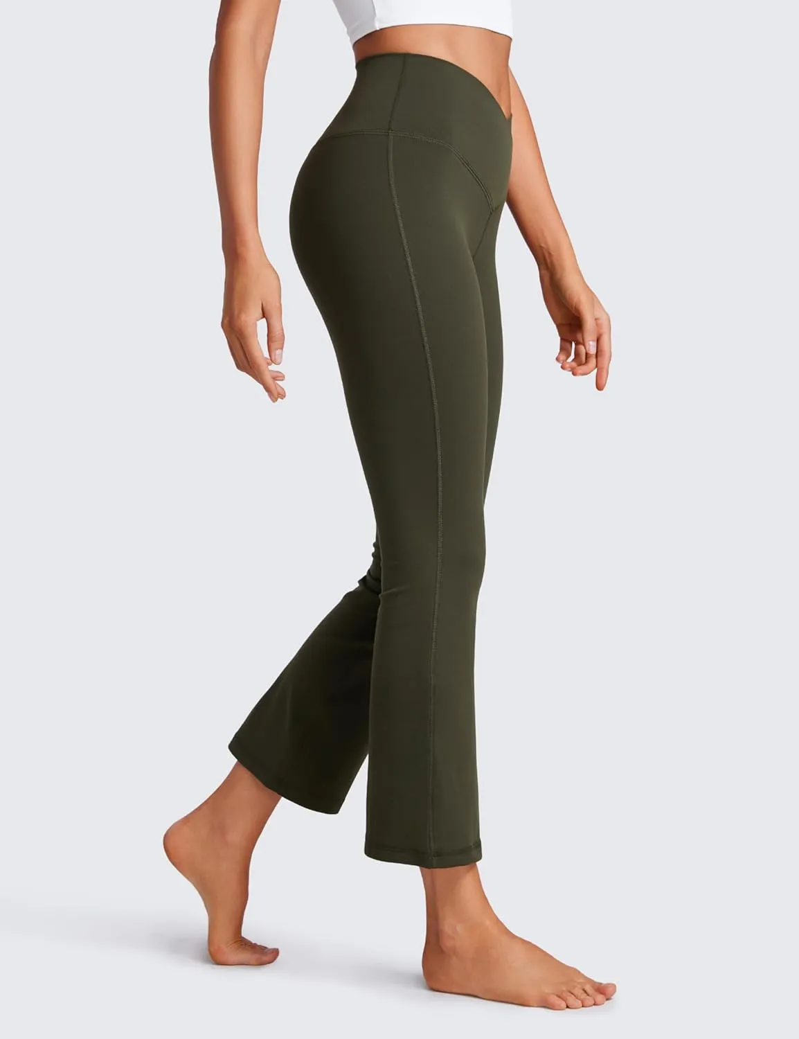 CRZ YOGA Womens Butterluxe Crossover Flare Capris Leggings 25.6" - High Waist V Cross Bootcut Lounge Casual Yoga Pants