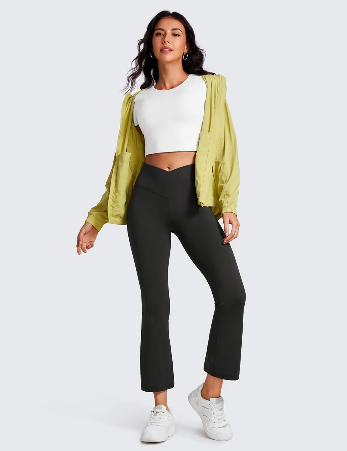 CRZ YOGA Womens Butterluxe Crossover Flare Capris Leggings 25.6" - High Waist V Cross Bootcut Lounge Casual Yoga Pants