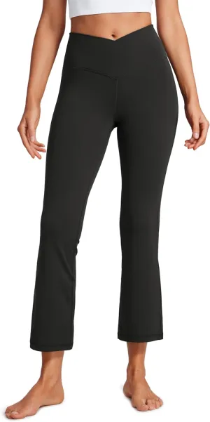 CRZ YOGA Womens Butterluxe Crossover Flare Capris Leggings 25.6" - High Waist V Cross Bootcut Lounge Casual Yoga Pants