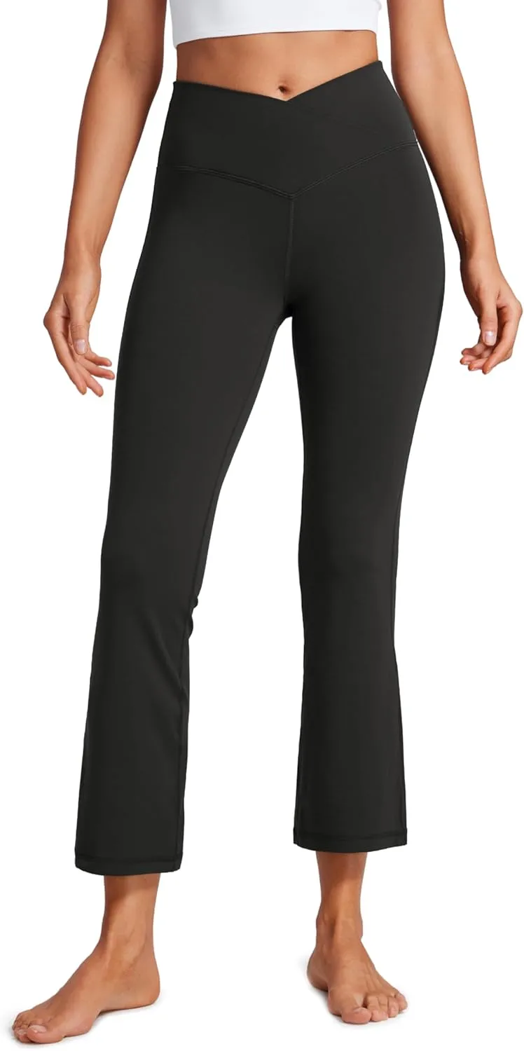 CRZ YOGA Womens Butterluxe Crossover Flare Capris Leggings 25.6" - High Waist V Cross Bootcut Lounge Casual Yoga Pants
