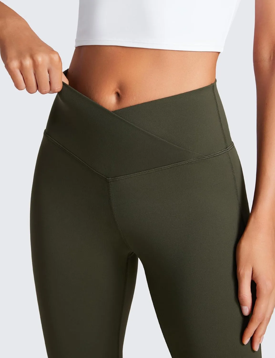 CRZ YOGA Womens Butterluxe Crossover Flare Capris Leggings 25.6" - High Waist V Cross Bootcut Lounge Casual Yoga Pants