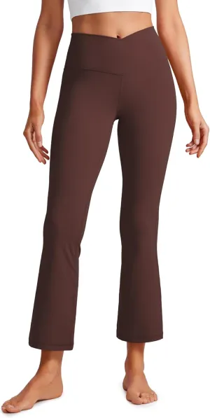 CRZ YOGA Womens Butterluxe Crossover Flare Capris Leggings 25.6" - High Waist V Cross Bootcut Lounge Casual Yoga Pants
