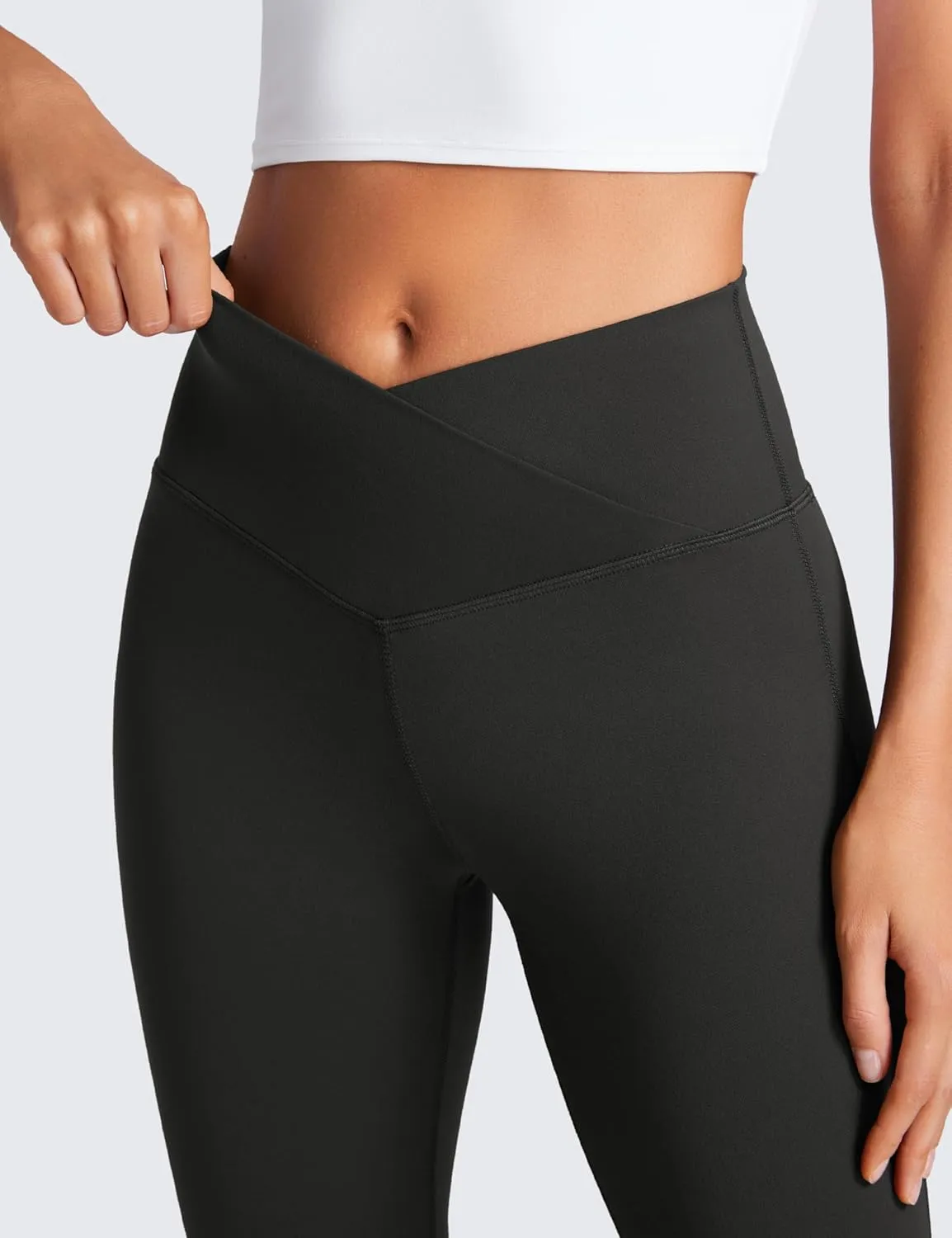 CRZ YOGA Womens Butterluxe Crossover Flare Capris Leggings 25.6" - High Waist V Cross Bootcut Lounge Casual Yoga Pants