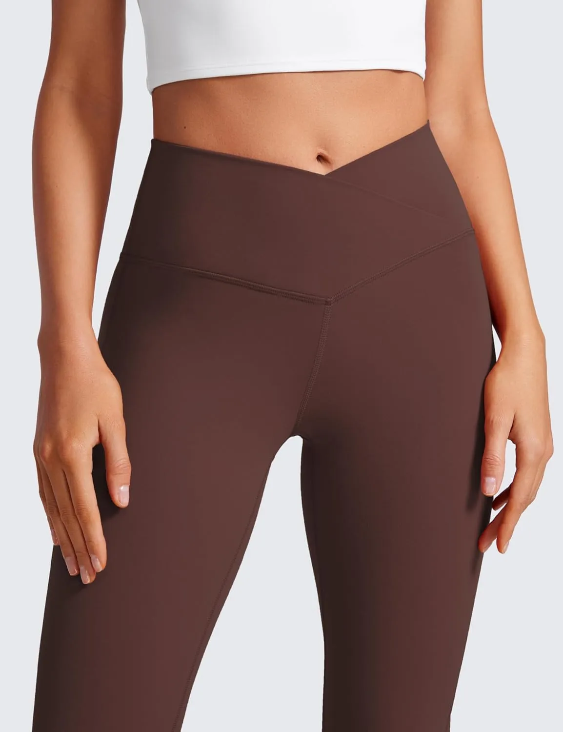 CRZ YOGA Womens Butterluxe Crossover Flare Capris Leggings 25.6" - High Waist V Cross Bootcut Lounge Casual Yoga Pants
