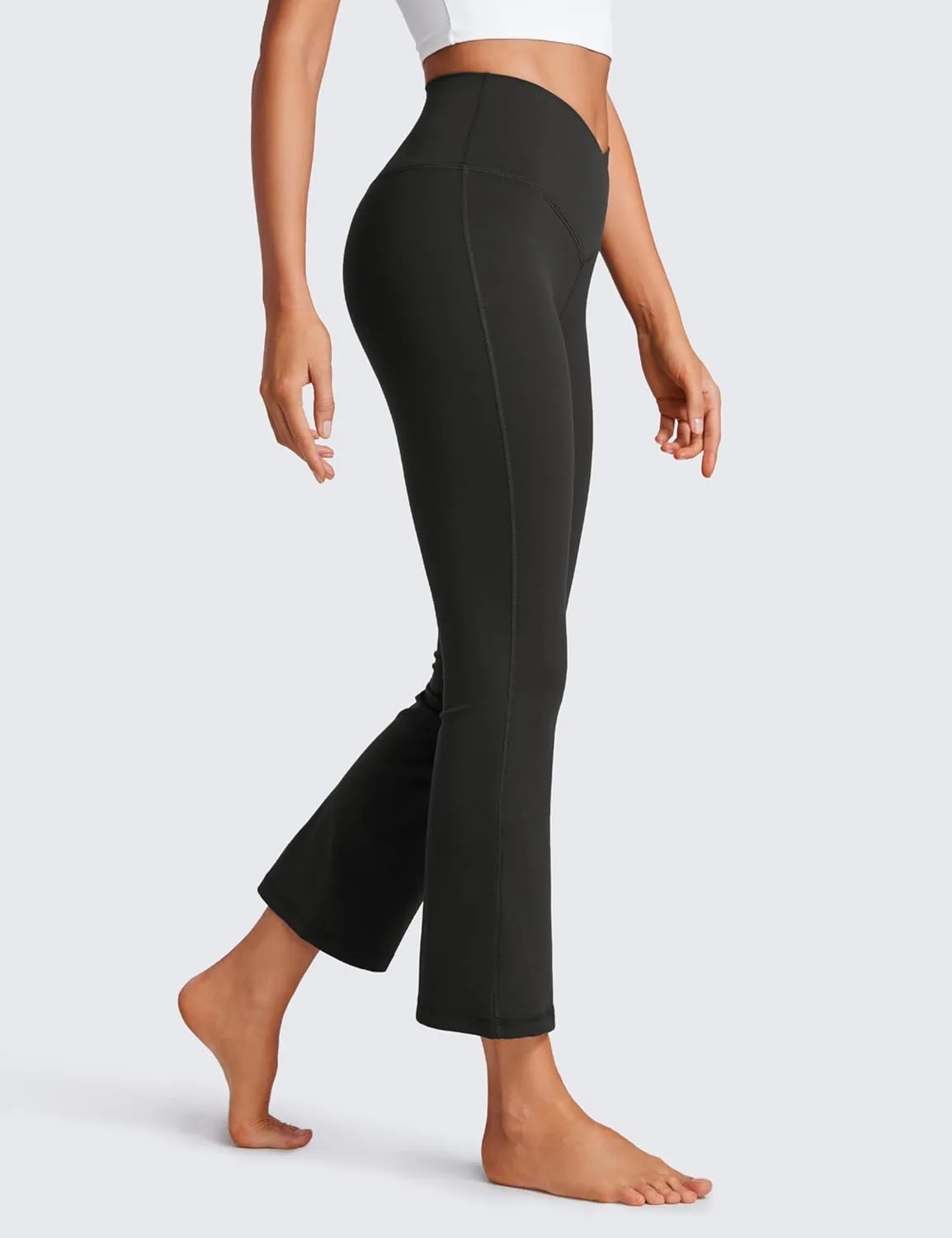 CRZ YOGA Womens Butterluxe Crossover Flare Capris Leggings 25.6" - High Waist V Cross Bootcut Lounge Casual Yoga Pants