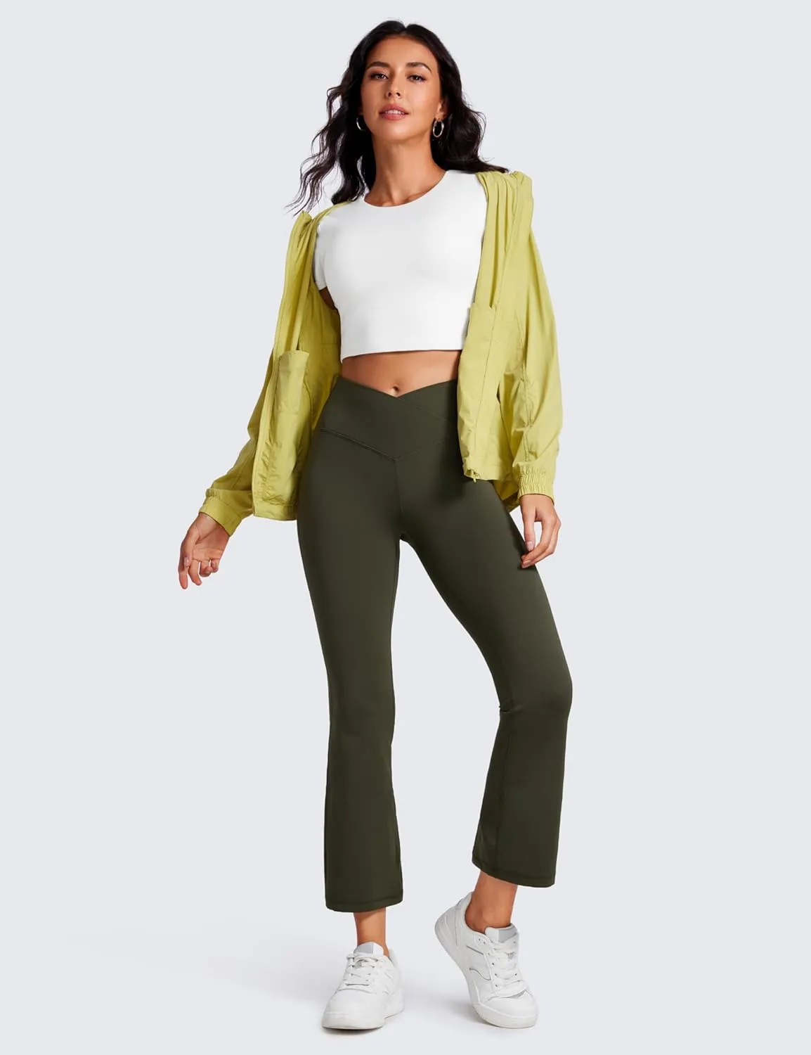 CRZ YOGA Womens Butterluxe Crossover Flare Capris Leggings 25.6" - High Waist V Cross Bootcut Lounge Casual Yoga Pants