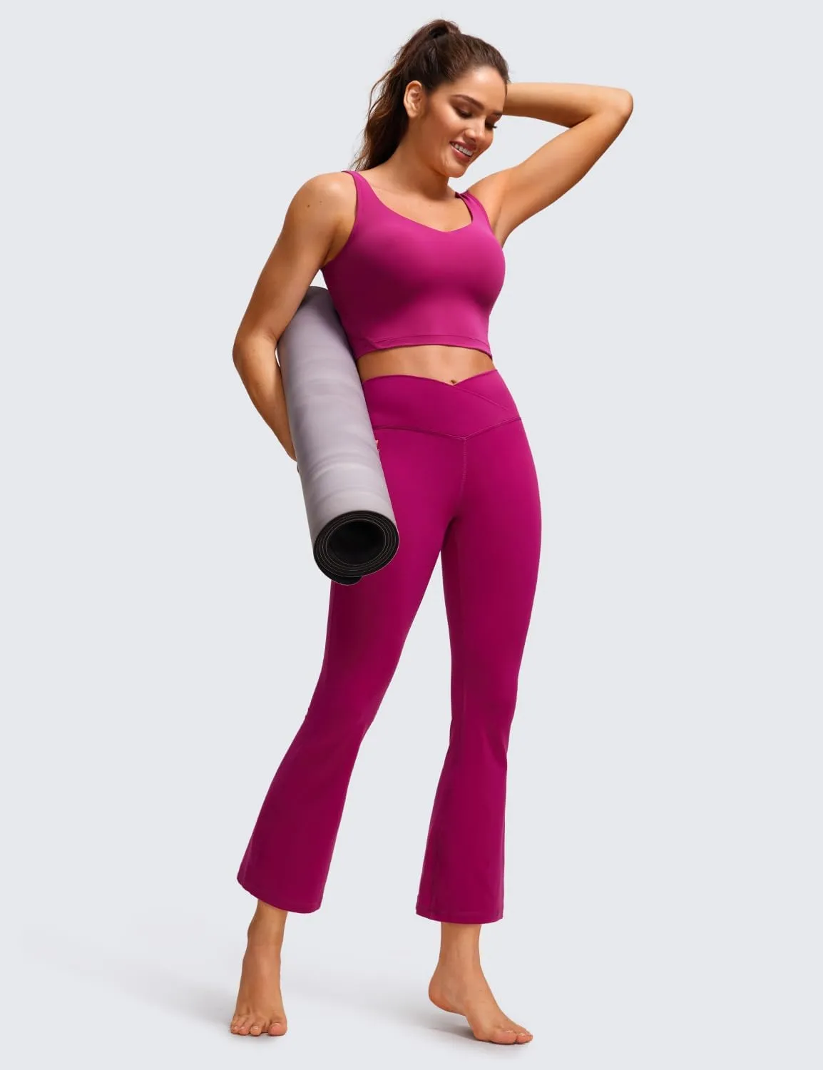 CRZ YOGA Womens Butterluxe Crossover Flare Capris Leggings 25.6" - High Waist V Cross Bootcut Lounge Casual Yoga Pants