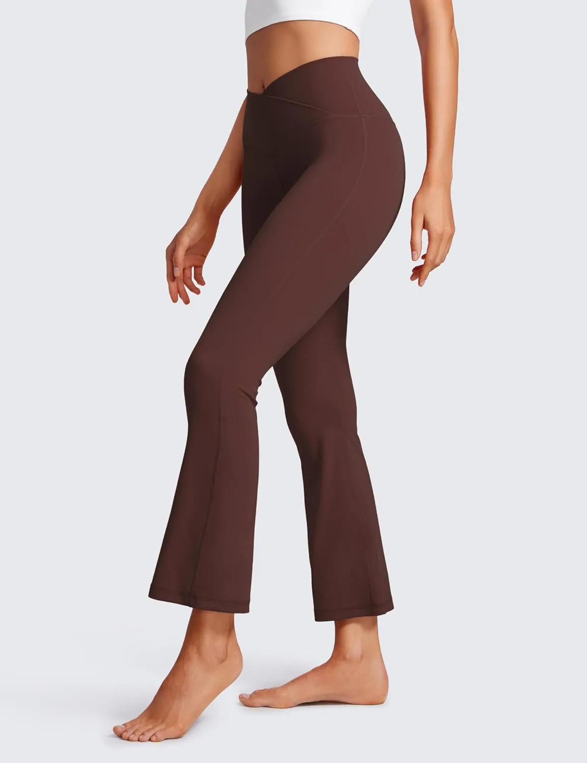 CRZ YOGA Womens Butterluxe Crossover Flare Capris Leggings 25.6" - High Waist V Cross Bootcut Lounge Casual Yoga Pants