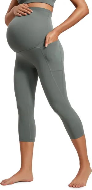 CRZ YOGA Womens Butterluxe Maternity Capris Leggings with Pockets 21" - Workout Active Yoga Soft Over The Belly Crop Pants