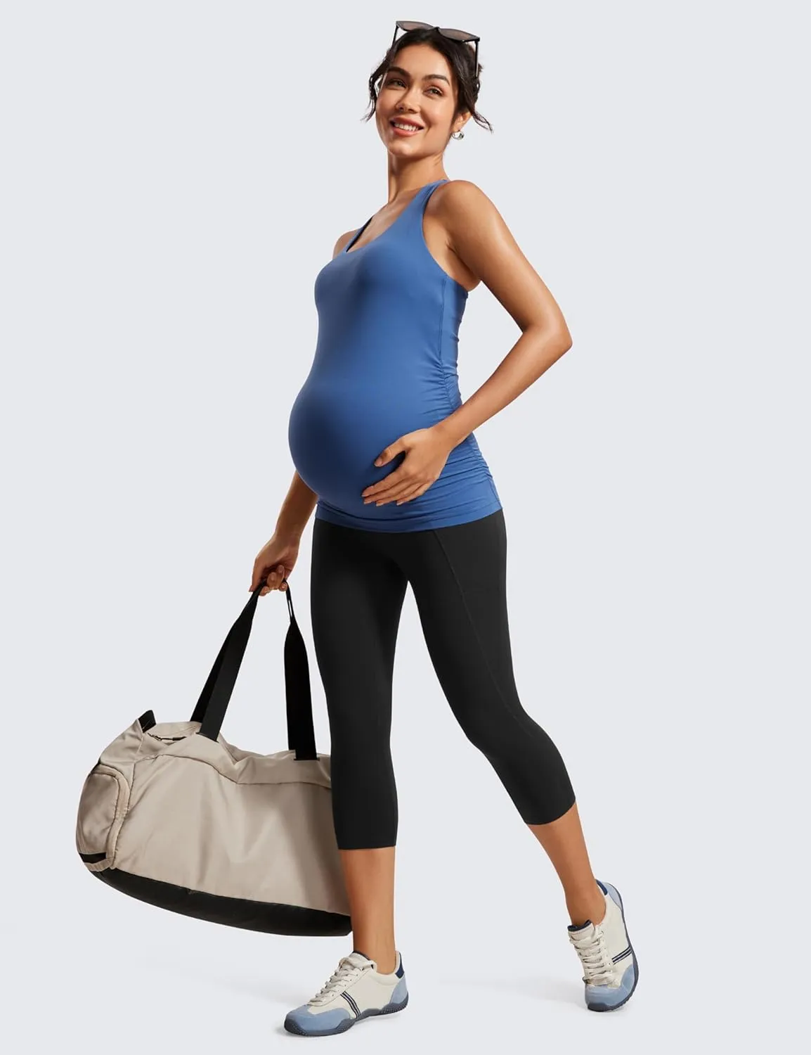 CRZ YOGA Womens Butterluxe Maternity Capris Leggings with Pockets 21" - Workout Active Yoga Soft Over The Belly Crop Pants
