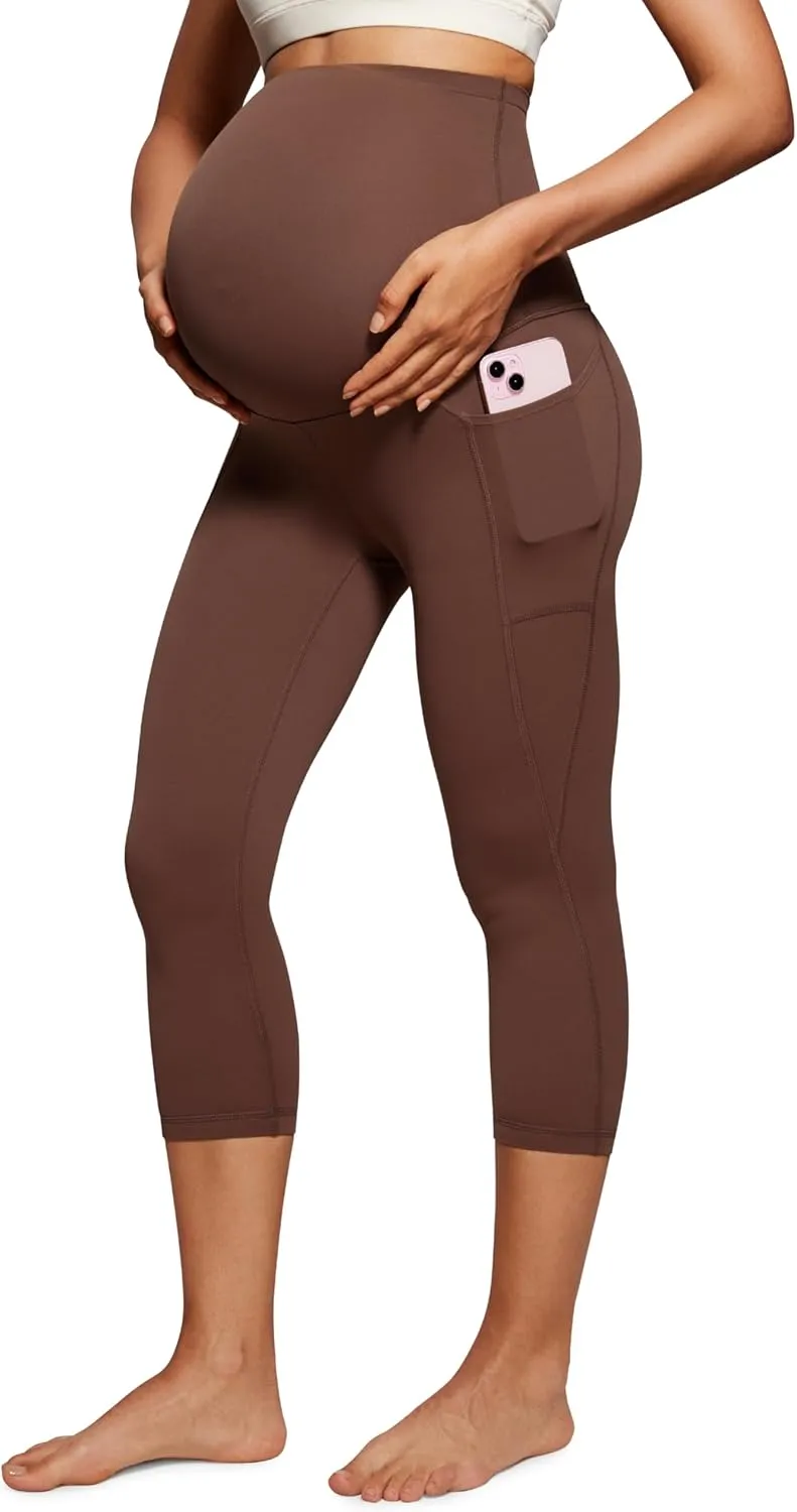 CRZ YOGA Womens Butterluxe Maternity Capris Leggings with Pockets 21" - Workout Active Yoga Soft Over The Belly Crop Pants