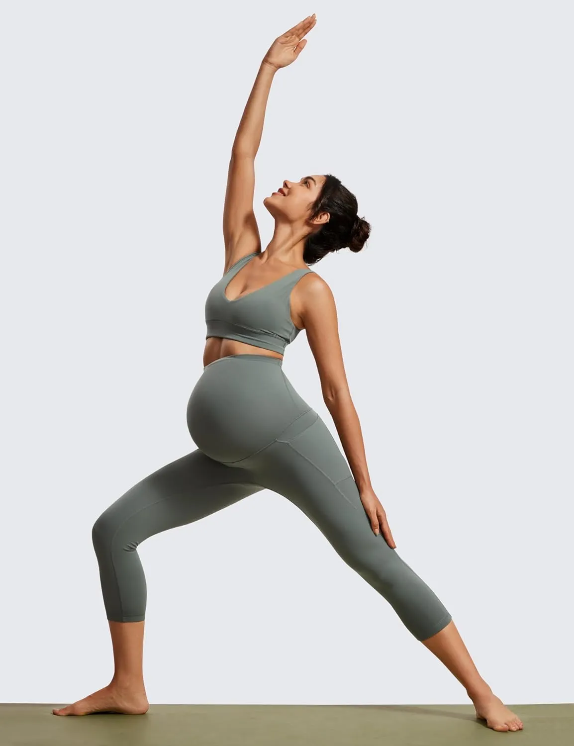 CRZ YOGA Womens Butterluxe Maternity Capris Leggings with Pockets 21" - Workout Active Yoga Soft Over The Belly Crop Pants