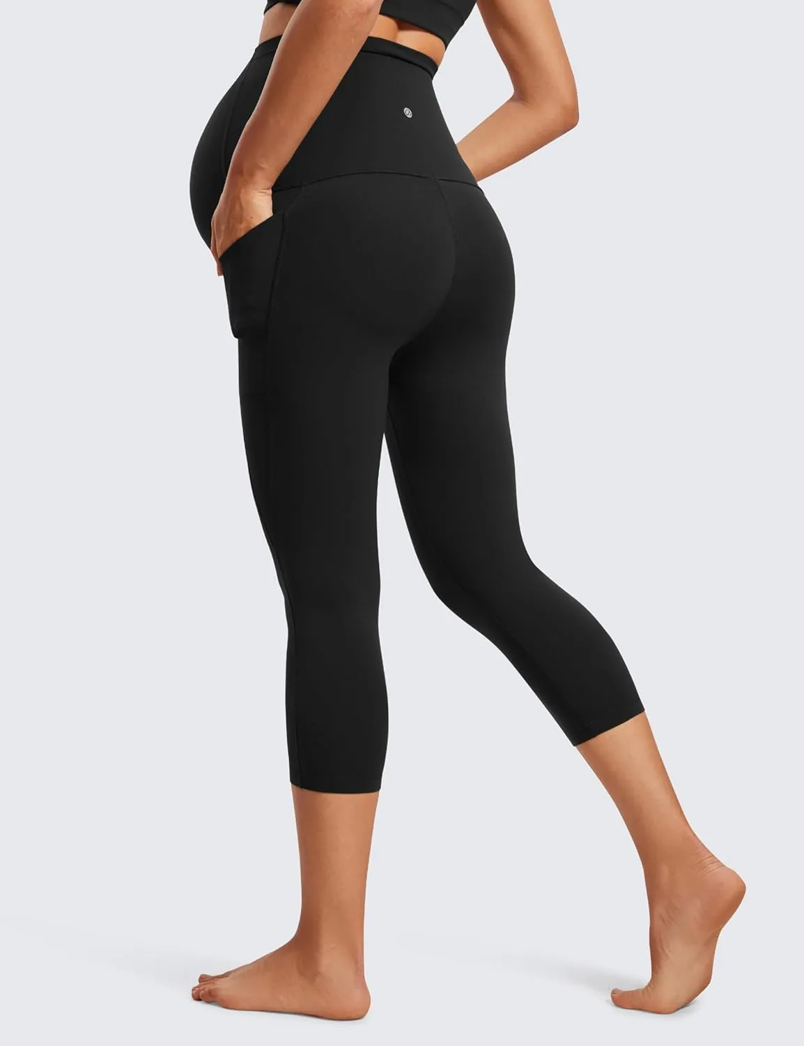CRZ YOGA Womens Butterluxe Maternity Capris Leggings with Pockets 21" - Workout Active Yoga Soft Over The Belly Crop Pants