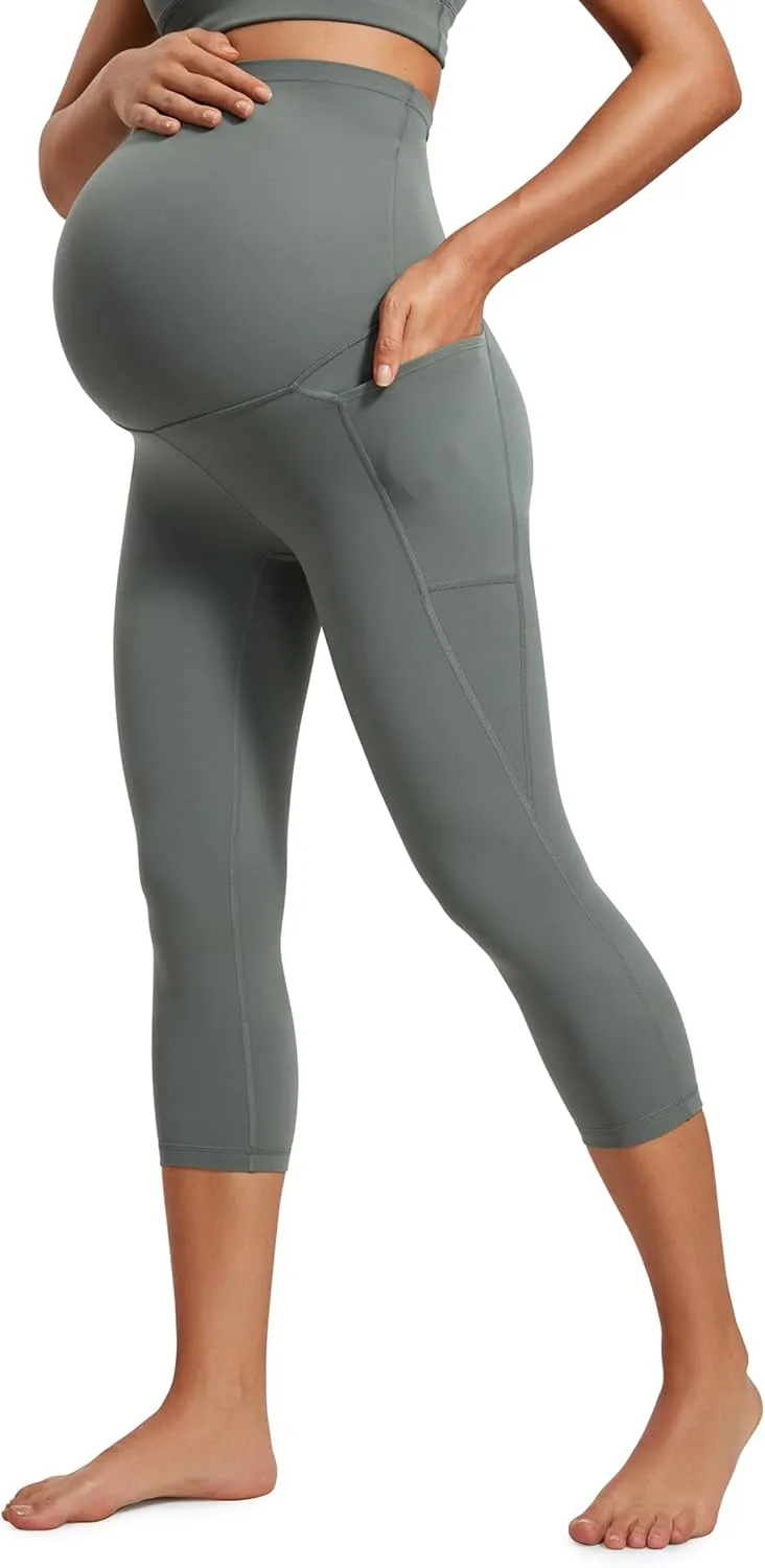 CRZ YOGA Womens Butterluxe Maternity Capris Leggings with Pockets 21" - Workout Active Yoga Soft Over The Belly Crop Pants