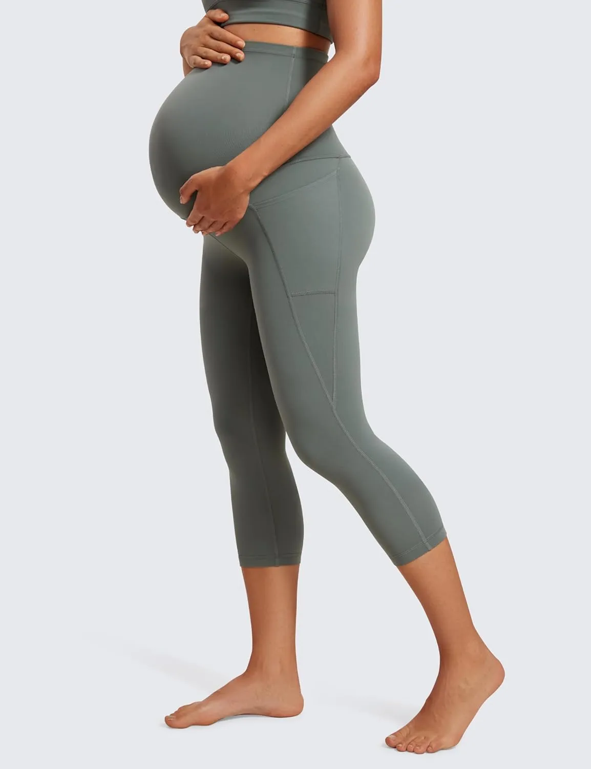 CRZ YOGA Womens Butterluxe Maternity Capris Leggings with Pockets 21" - Workout Active Yoga Soft Over The Belly Crop Pants
