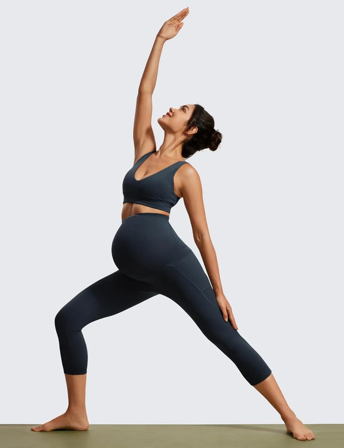 CRZ YOGA Womens Butterluxe Maternity Capris Leggings with Pockets 21" - Workout Active Yoga Soft Over The Belly Crop Pants