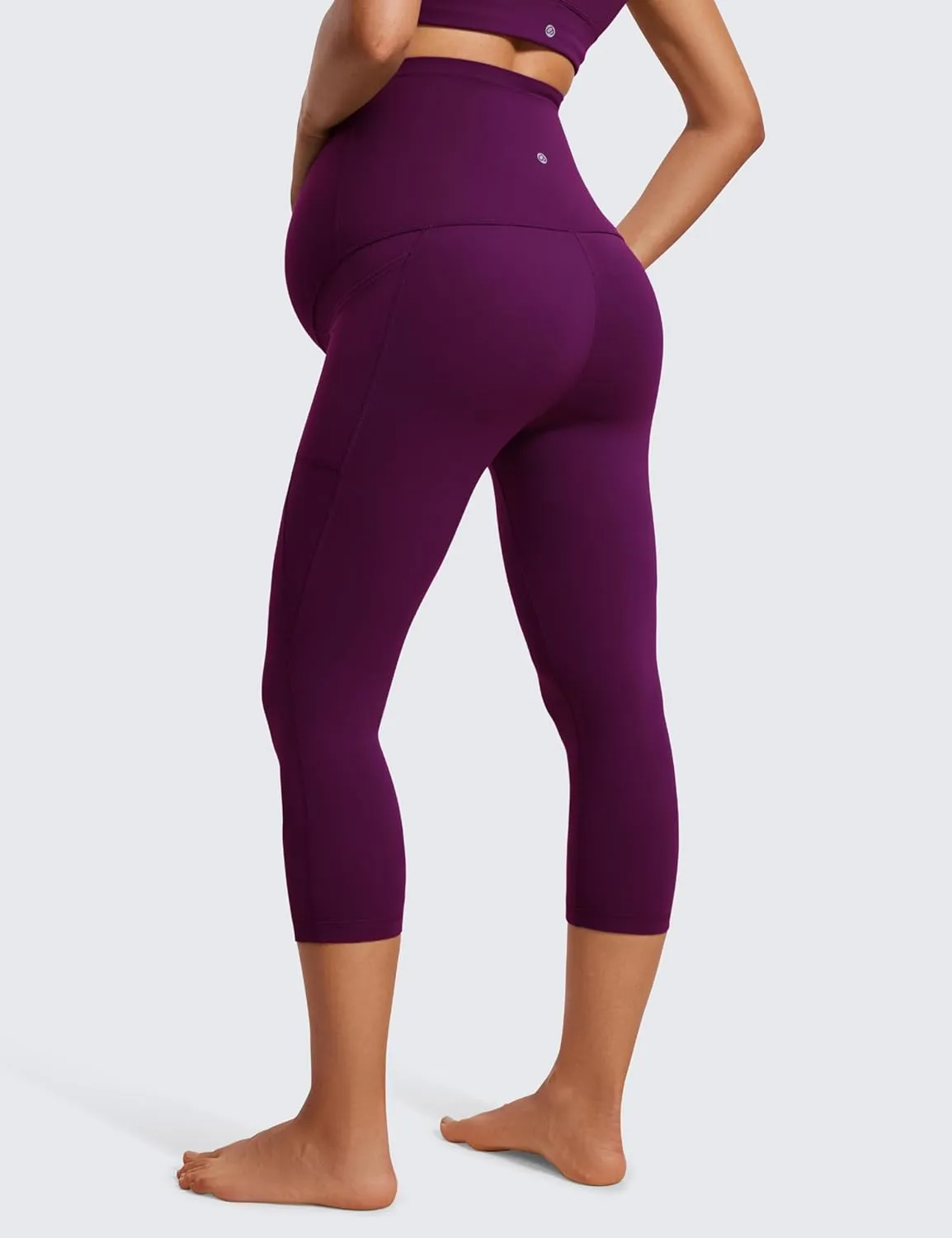 CRZ YOGA Womens Butterluxe Maternity Capris Leggings with Pockets 21" - Workout Active Yoga Soft Over The Belly Crop Pants