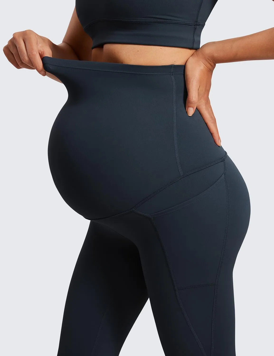CRZ YOGA Womens Butterluxe Maternity Capris Leggings with Pockets 21" - Workout Active Yoga Soft Over The Belly Crop Pants
