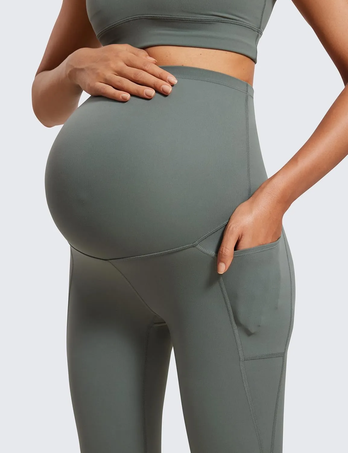 CRZ YOGA Womens Butterluxe Maternity Capris Leggings with Pockets 21" - Workout Active Yoga Soft Over The Belly Crop Pants