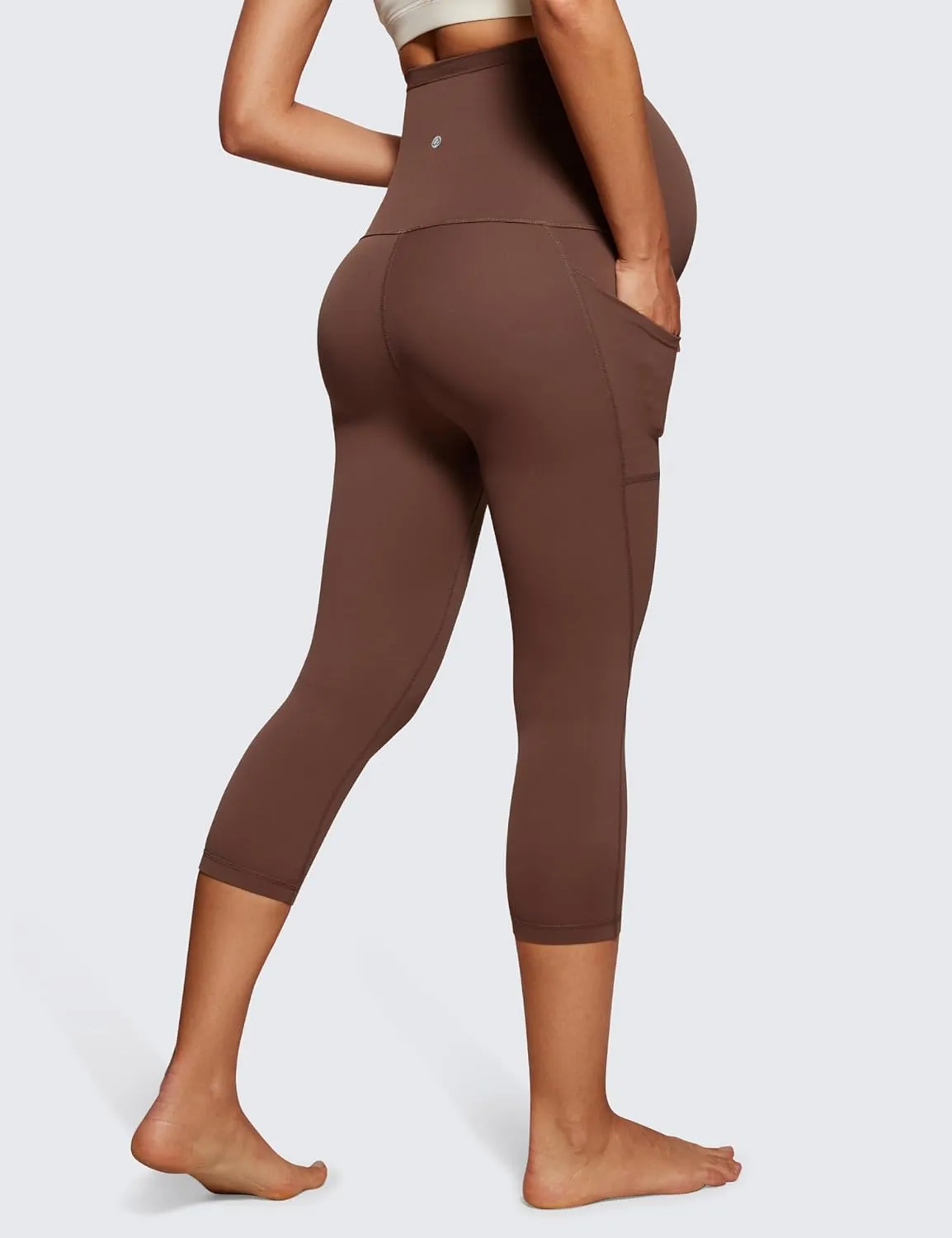 CRZ YOGA Womens Butterluxe Maternity Capris Leggings with Pockets 21" - Workout Active Yoga Soft Over The Belly Crop Pants