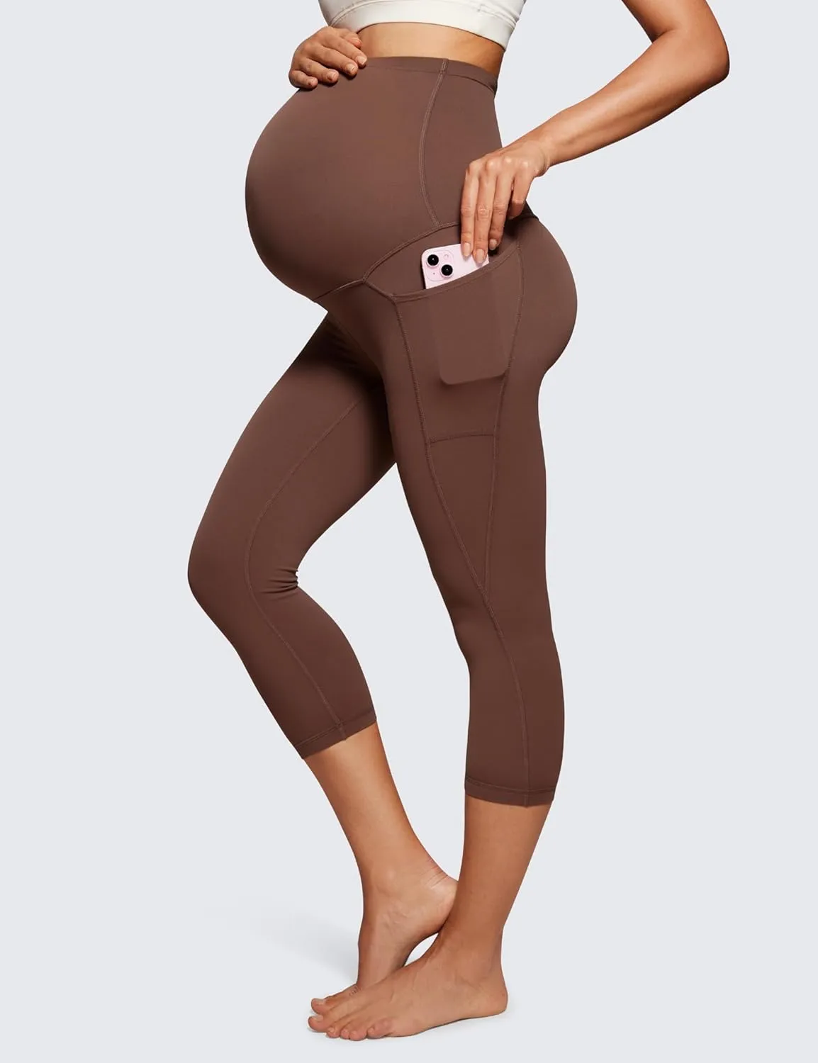 CRZ YOGA Womens Butterluxe Maternity Capris Leggings with Pockets 21" - Workout Active Yoga Soft Over The Belly Crop Pants