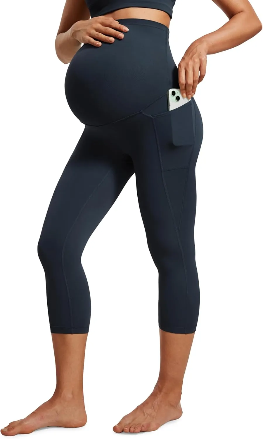 CRZ YOGA Womens Butterluxe Maternity Capris Leggings with Pockets 21" - Workout Active Yoga Soft Over The Belly Crop Pants