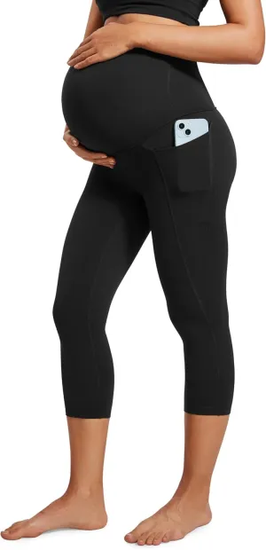 CRZ YOGA Womens Butterluxe Maternity Capris Leggings with Pockets 21" - Workout Active Yoga Soft Over The Belly Crop Pants