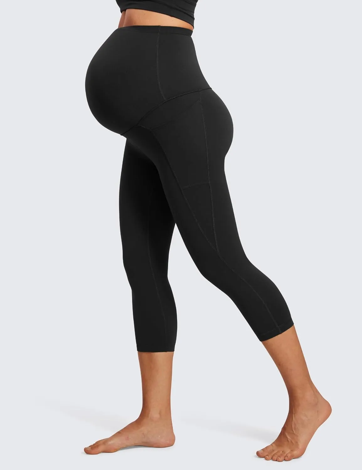 CRZ YOGA Womens Butterluxe Maternity Capris Leggings with Pockets 21" - Workout Active Yoga Soft Over The Belly Crop Pants