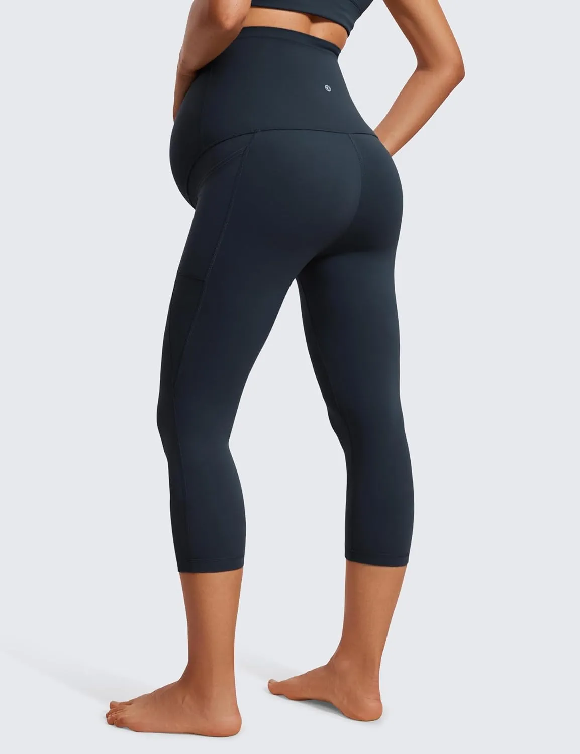 CRZ YOGA Womens Butterluxe Maternity Capris Leggings with Pockets 21" - Workout Active Yoga Soft Over The Belly Crop Pants