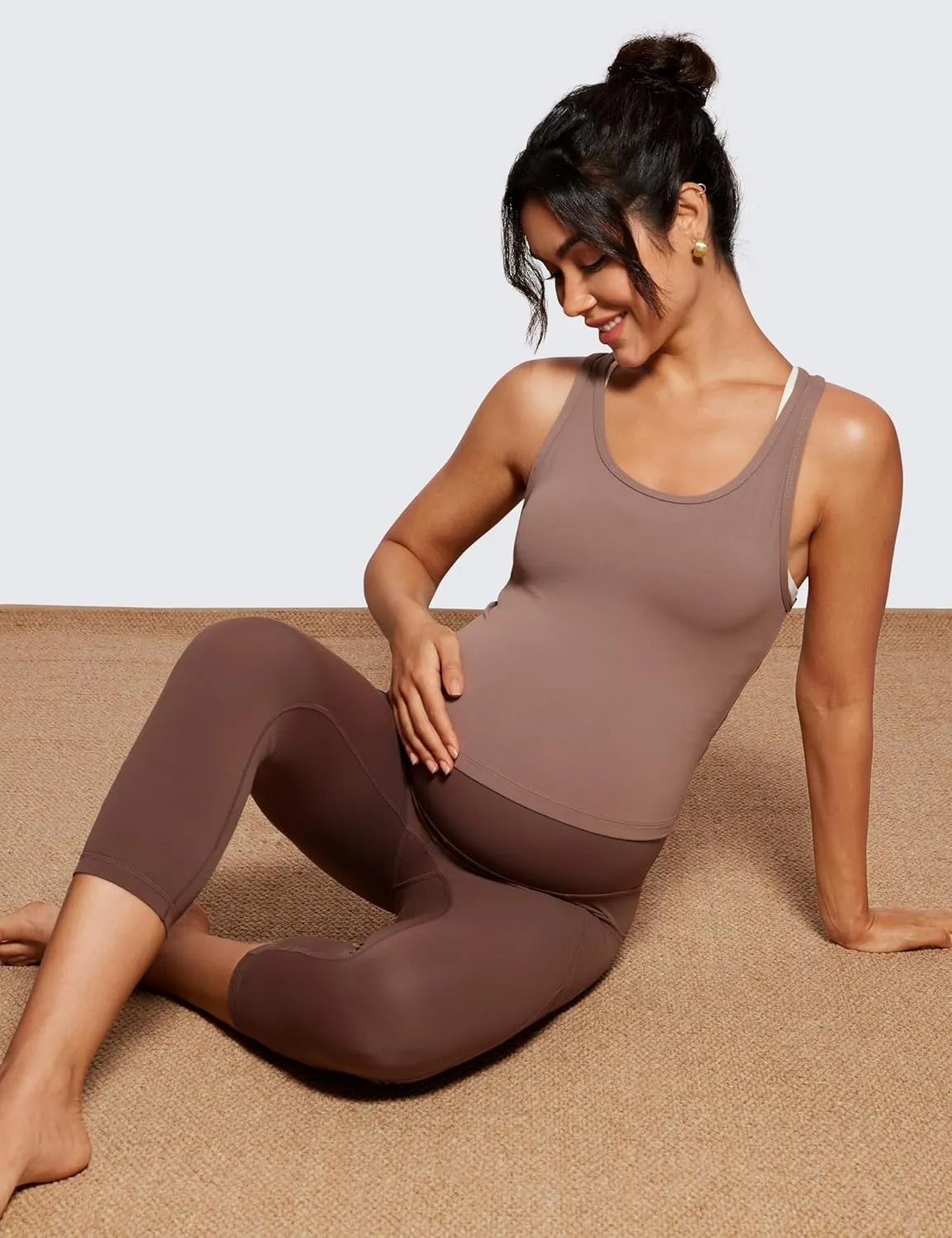 CRZ YOGA Womens Butterluxe Maternity Capris Leggings with Pockets 21" - Workout Active Yoga Soft Over The Belly Crop Pants