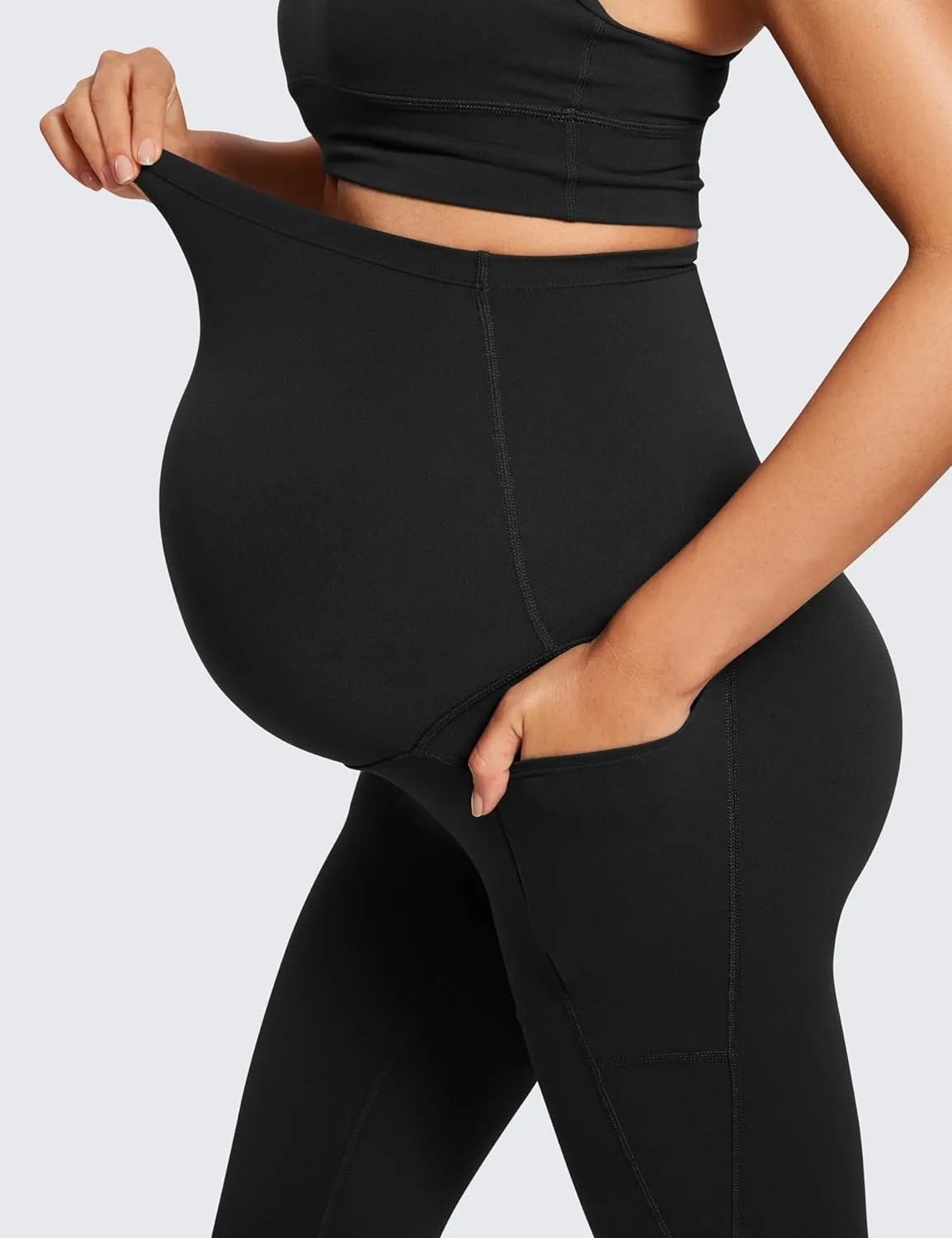 CRZ YOGA Womens Butterluxe Maternity Capris Leggings with Pockets 21" - Workout Active Yoga Soft Over The Belly Crop Pants
