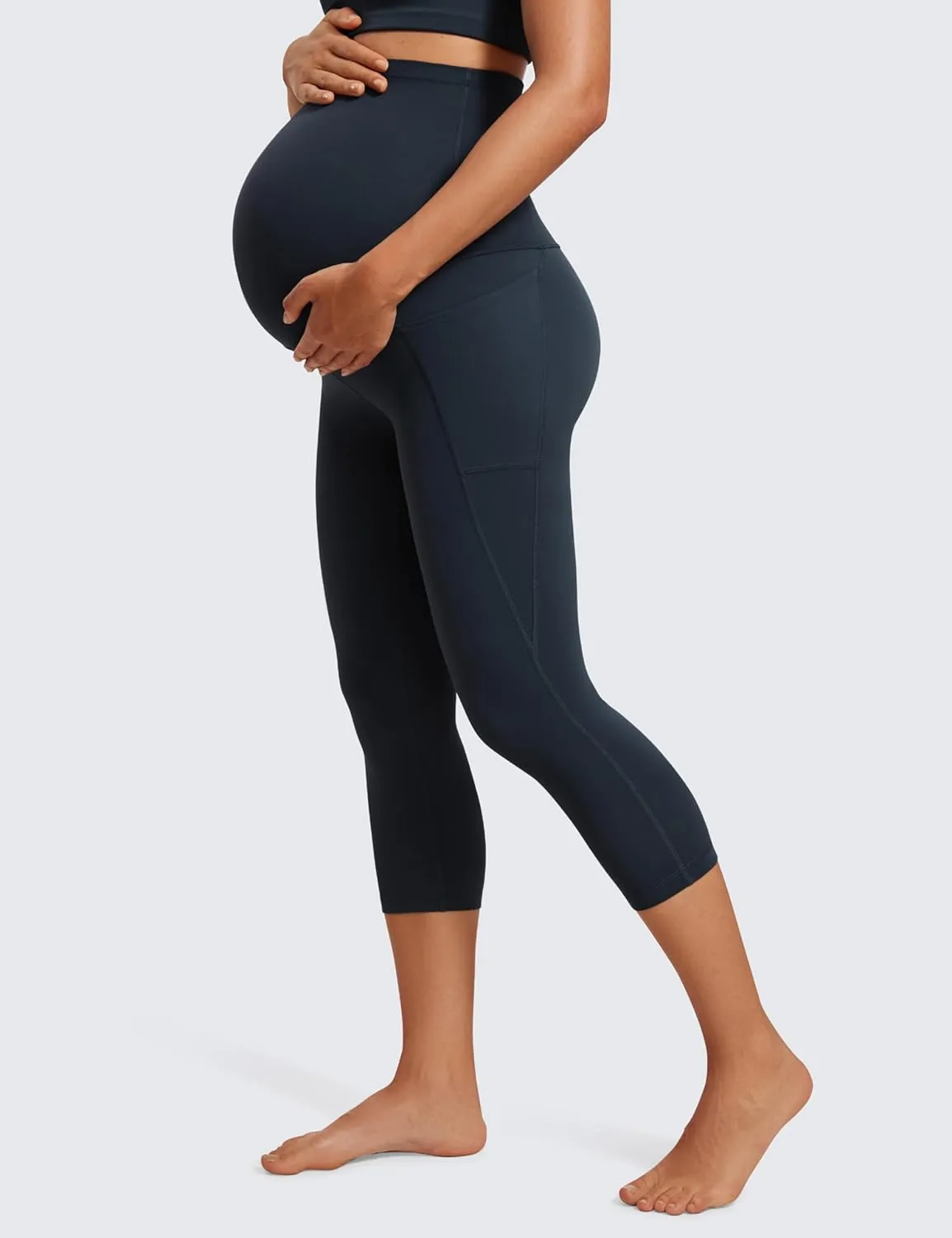 CRZ YOGA Womens Butterluxe Maternity Capris Leggings with Pockets 21" - Workout Active Yoga Soft Over The Belly Crop Pants