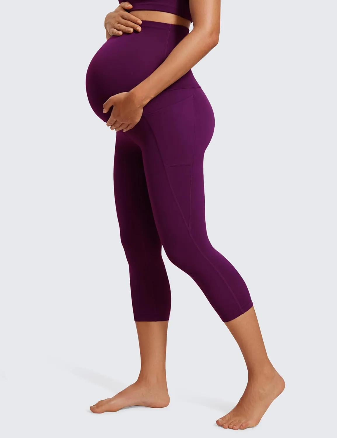 CRZ YOGA Womens Butterluxe Maternity Capris Leggings with Pockets 21" - Workout Active Yoga Soft Over The Belly Crop Pants