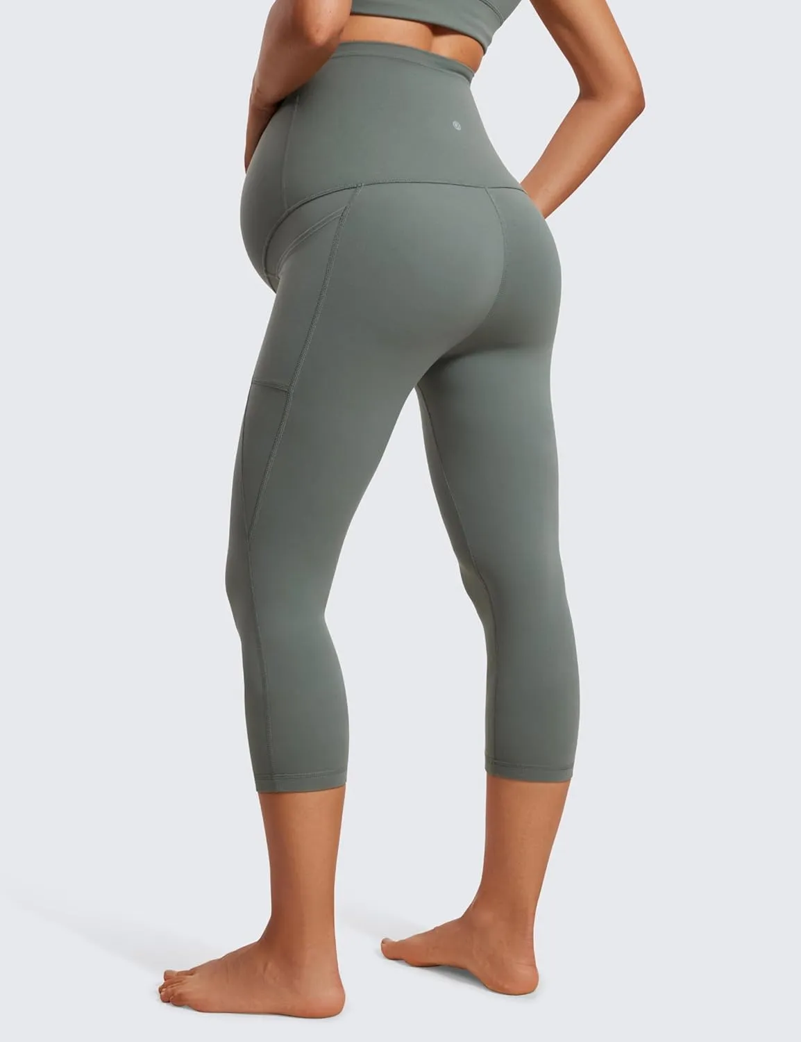 CRZ YOGA Womens Butterluxe Maternity Capris Leggings with Pockets 21" - Workout Active Yoga Soft Over The Belly Crop Pants