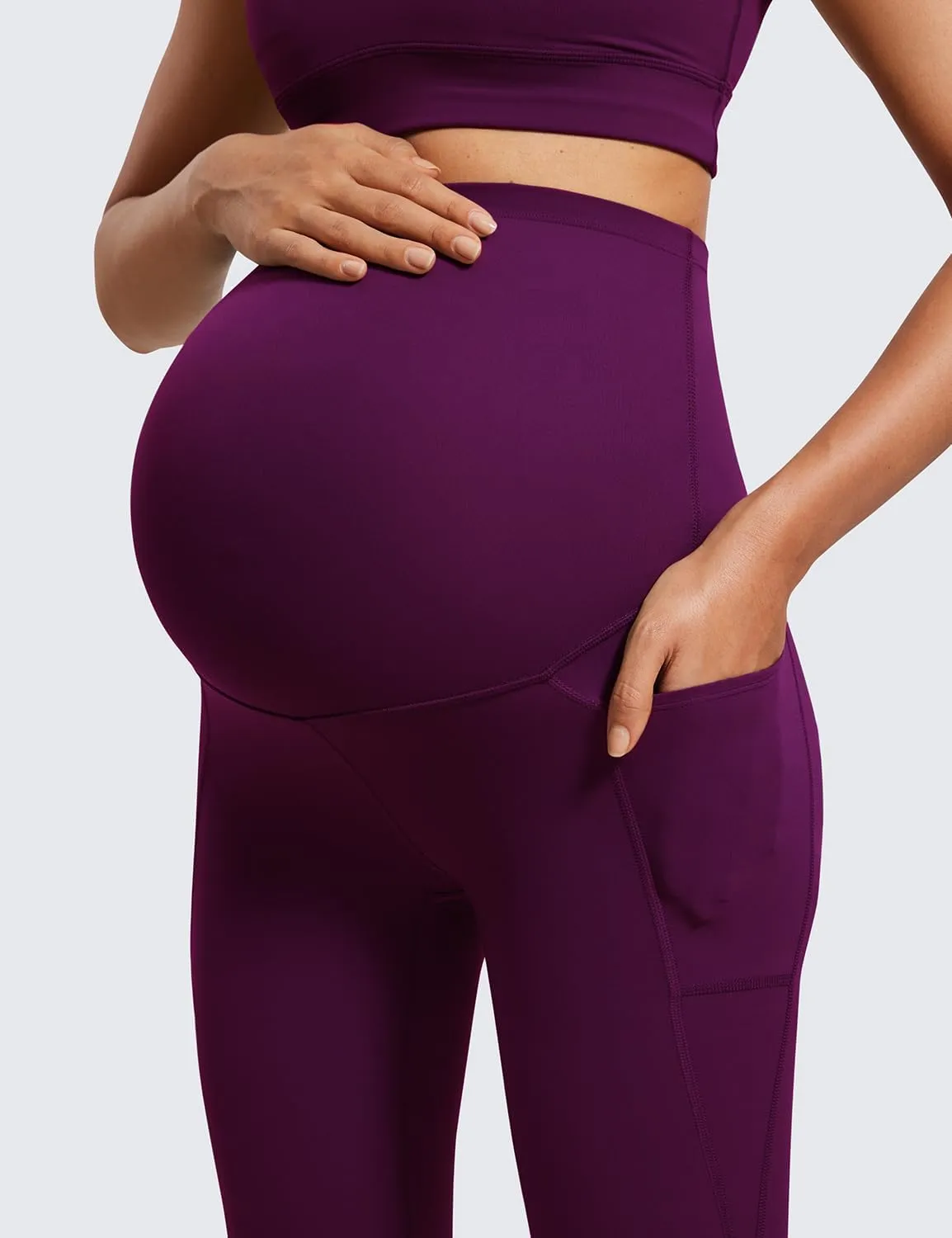 CRZ YOGA Womens Butterluxe Maternity Capris Leggings with Pockets 21" - Workout Active Yoga Soft Over The Belly Crop Pants