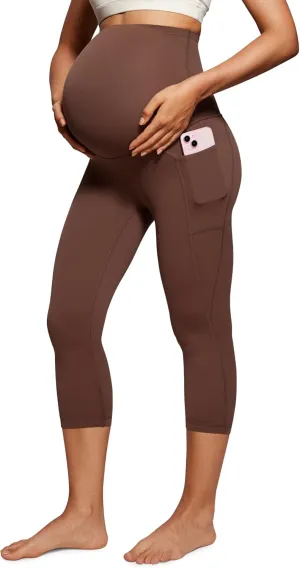CRZ YOGA Womens Butterluxe Maternity Capris Leggings with Pockets 21" - Workout Active Yoga Soft Over The Belly Crop Pants