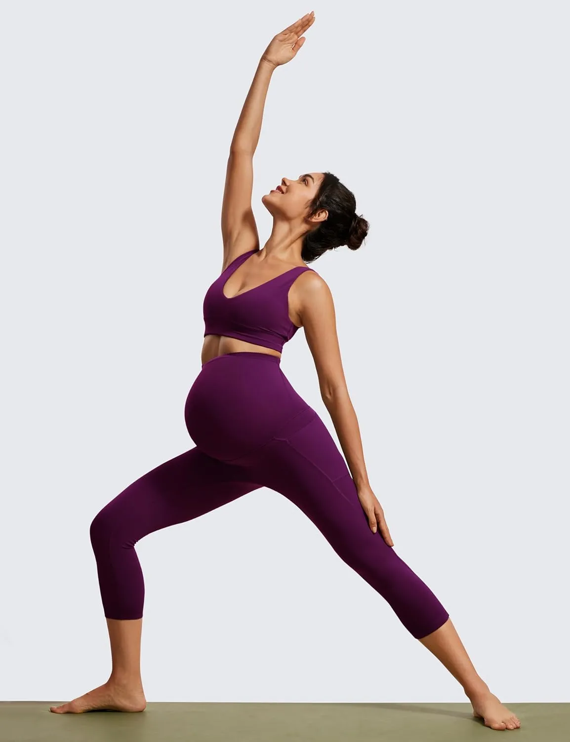 CRZ YOGA Womens Butterluxe Maternity Capris Leggings with Pockets 21" - Workout Active Yoga Soft Over The Belly Crop Pants
