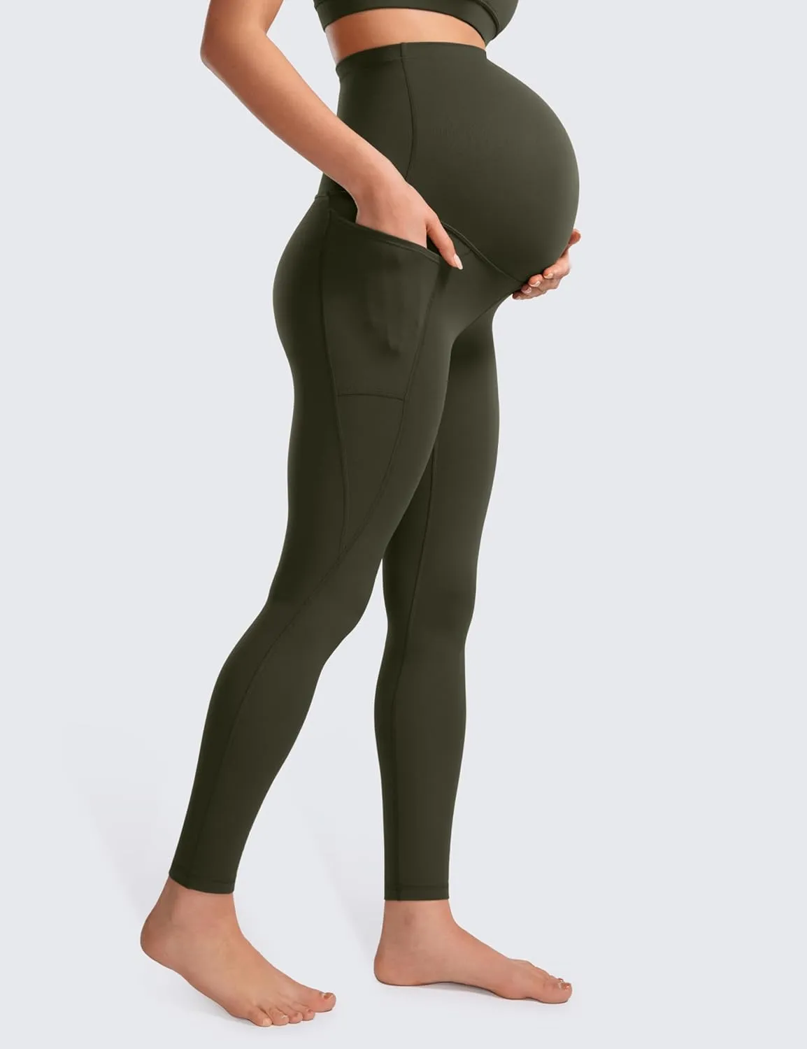 CRZ YOGA Womens Butterluxe Maternity Leggings with Pockets Over The Belly 28" - Soft Workout Active Yoga Pregnancy Pants