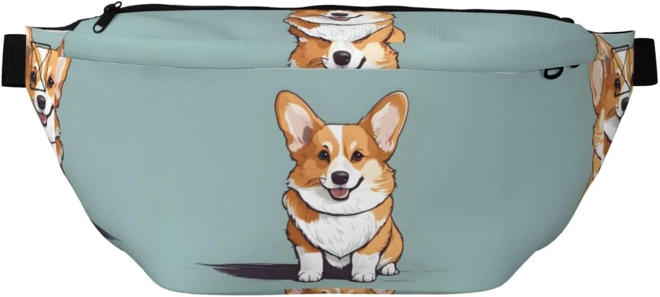 Cute Corgi Stylish Crossbody Waist Pack - Versatile And Compact Travel Pouch For Hands-Free Storage, Black, PBYB-12185A