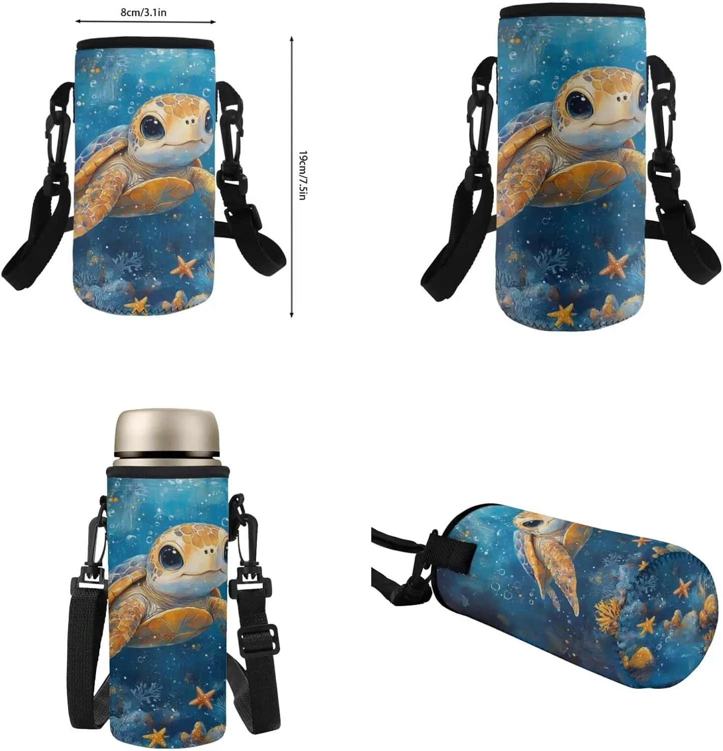 Cute Sea Turtle Backpack Kids Large Kids School Bag Boys Set of 4 Versatile Lunch Bag with Shoulder Strap Minimalist Pencil Case for School Supplies Storage