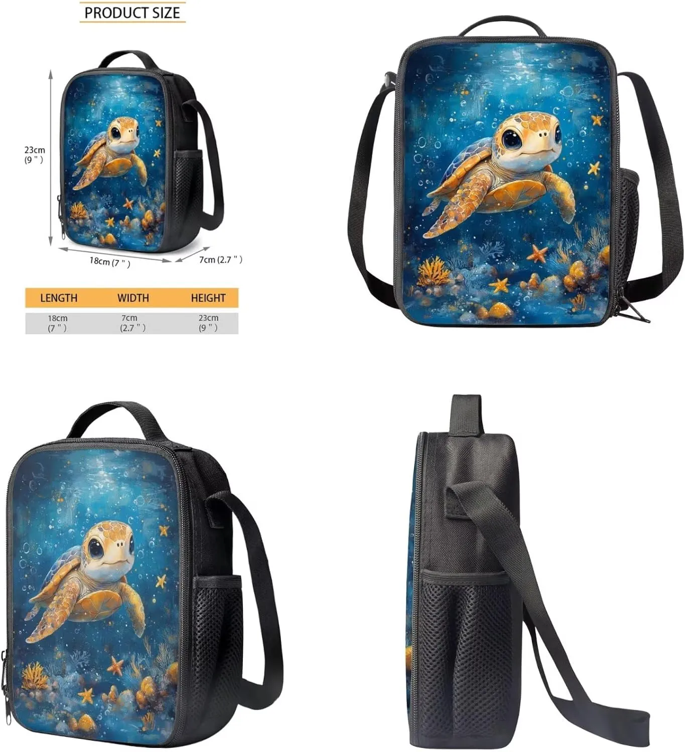 Cute Sea Turtle Backpack Kids Large Kids School Bag Boys Set of 4 Versatile Lunch Bag with Shoulder Strap Minimalist Pencil Case for School Supplies Storage