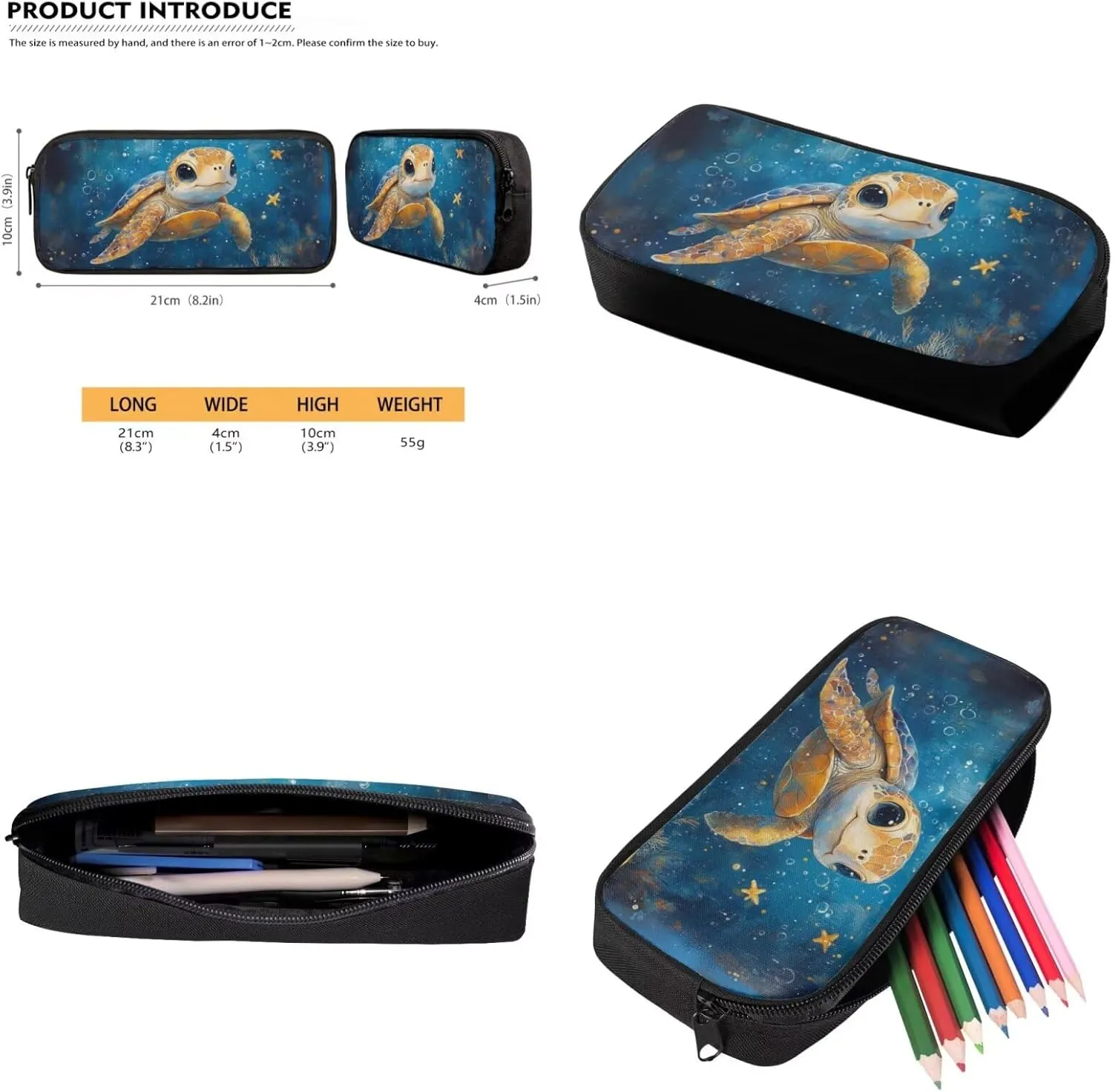 Cute Sea Turtle Backpack Kids Large Kids School Bag Boys Set of 4 Versatile Lunch Bag with Shoulder Strap Minimalist Pencil Case for School Supplies Storage